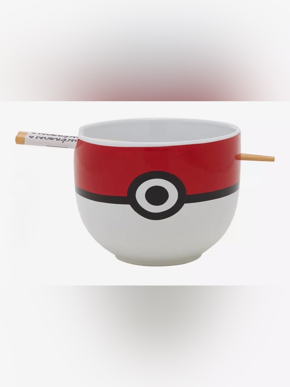Pokemon Red and White Poké Ball Ceramic Ramen Bowl with Chopstick- New